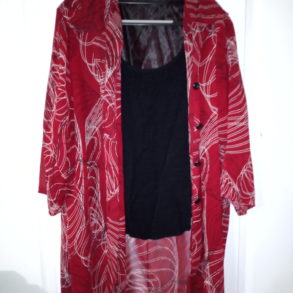 Dressbarn woman red layered blouse